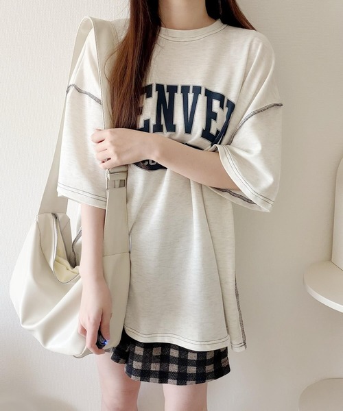 Nana（ナナ）の「ロゴプリントオーバーサイズステッチTシャツ（Tシャツ/カットソー・レディース・オフホワイト/ライトグレー/ネイビー/ブラック・FREE）」の5枚目の写真