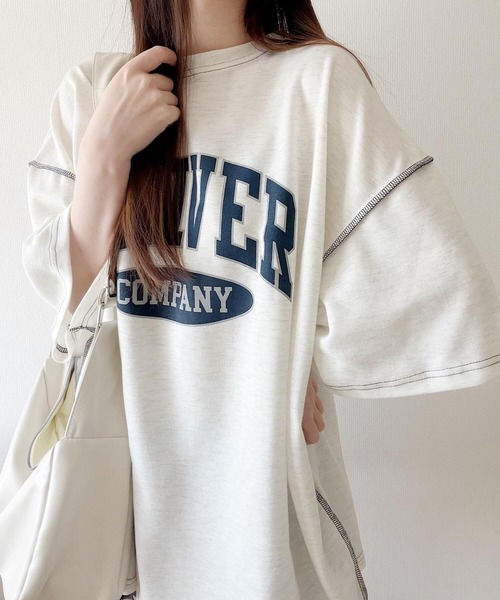 Nana（ナナ）の「ロゴプリントオーバーサイズステッチTシャツ（Tシャツ/カットソー・レディース・オフホワイト/ライトグレー/ネイビー/ブラック・FREE）」の6枚目の写真