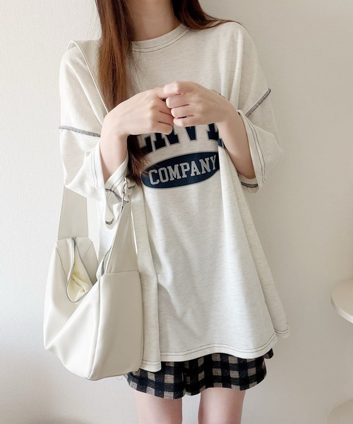 Nana（ナナ）の「ロゴプリントオーバーサイズステッチTシャツ（Tシャツ/カットソー・レディース・オフホワイト/ライトグレー/ネイビー/ブラック・FREE）」の7枚目の写真