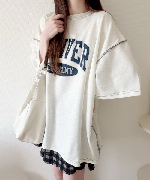 Nana（ナナ）の「ロゴプリントオーバーサイズステッチTシャツ（Tシャツ/カットソー・レディース・オフホワイト/ライトグレー/ネイビー/ブラック・FREE）」の8枚目の写真