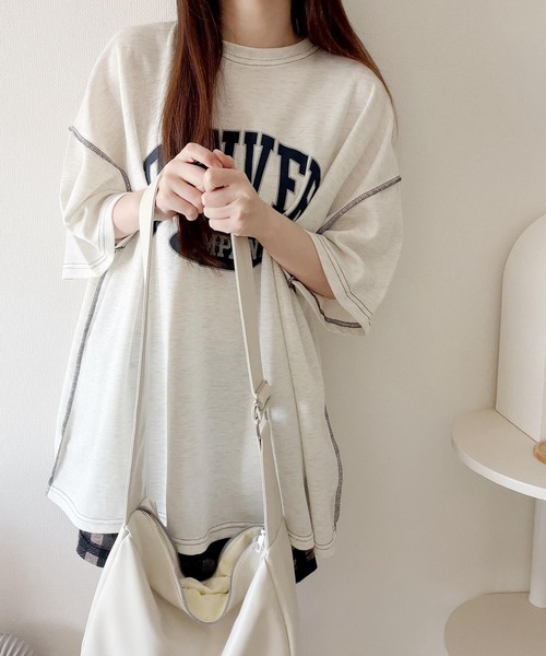 Nana（ナナ）の「ロゴプリントオーバーサイズステッチTシャツ（Tシャツ/カットソー・レディース・オフホワイト/ライトグレー/ネイビー/ブラック・FREE）」の9枚目の写真
