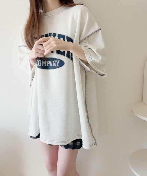 Nana（ナナ）の「ロゴプリントオーバーサイズステッチTシャツ（Tシャツ/カットソー・レディース・オフホワイト/ライトグレー/ネイビー/ブラック・FREE）」の10枚目の写真