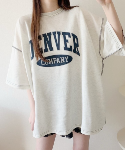 Nana（ナナ）の「ロゴプリントオーバーサイズステッチTシャツ（Tシャツ/カットソー・レディース・オフホワイト/ライトグレー/ネイビー/ブラック・FREE）」の11枚目の写真