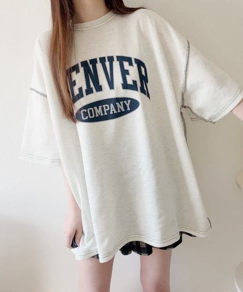 Nana（ナナ）の「ロゴプリントオーバーサイズステッチTシャツ（Tシャツ/カットソー・レディース・オフホワイト/ライトグレー/ネイビー/ブラック・FREE）」の12枚目の写真