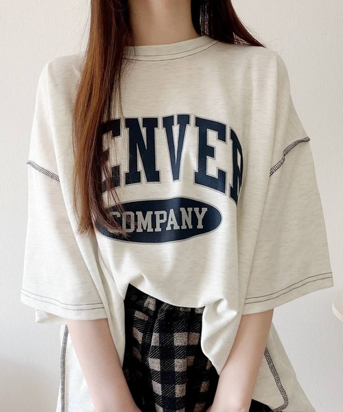 Nana（ナナ）の「ロゴプリントオーバーサイズステッチTシャツ（Tシャツ/カットソー・レディース・オフホワイト/ライトグレー/ネイビー/ブラック・FREE）」の14枚目の写真