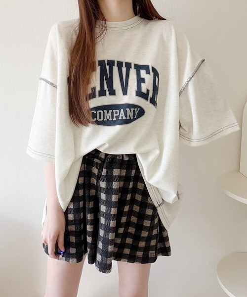 Nana（ナナ）の「ロゴプリントオーバーサイズステッチTシャツ（Tシャツ/カットソー・レディース・オフホワイト/ライトグレー/ネイビー/ブラック・FREE）」の17枚目の写真