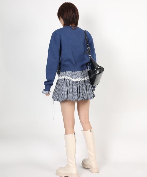 HOOK(フック)の「HOOK for girls ギンガムリボンショート丈ニットカーディガン(カーディガン/ボレロ・レディース・ダークブルー・L/S/M)」の11枚目の写真