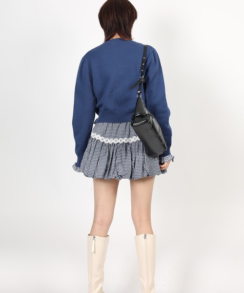 HOOK(フック)の「HOOK for girls ギンガムリボンショート丈ニットカーディガン(カーディガン/ボレロ・レディース・ダークブルー・L/S/M)」の13枚目の写真