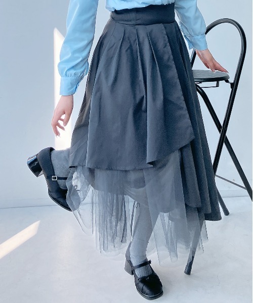 AS KNOW AS plus（アズノゥアズプラス）の「〇チュール重ね配色フレアスカート（スカート・レディース・ブルーグレー/ネイビー/チャコールグレー・FREE）」の2枚目の写真