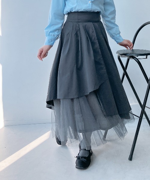 AS KNOW AS plus（アズノゥアズプラス）の「〇チュール重ね配色フレアスカート（スカート・レディース・ブルーグレー/ネイビー/チャコールグレー・FREE）」の5枚目の写真