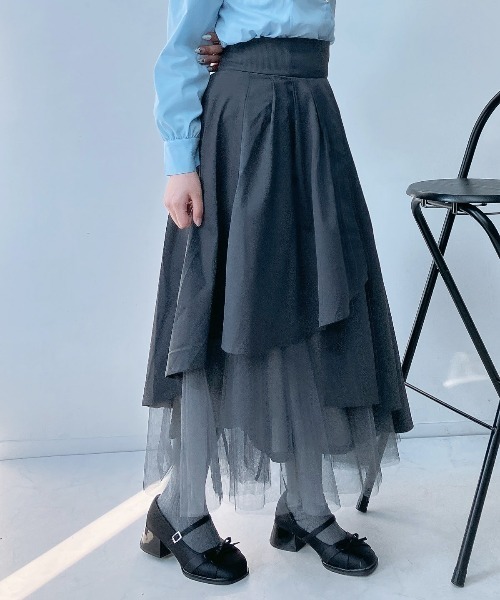 AS KNOW AS plus（アズノゥアズプラス）の「〇チュール重ね配色フレアスカート（スカート・レディース・ブルーグレー/ネイビー/チャコールグレー・FREE）」の6枚目の写真