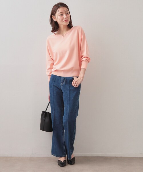 index（インデックス）の「フロントパーツ付きドルマンスリーブニット【洗濯機OK/抗ピル】《7col》（ニット/セーター・レディース・ネイビー系5/ナチュラル/チャコールグレー/ホワイト系9/ホワイト系8/パープル/ピンク系・42/40/38/36）」の12枚目の写真