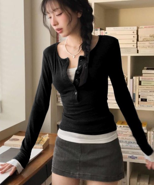 semplice(センプリチェ)の「カットソー【韓国ファッション】(Tシャツ/カットソー・レディース・ブラック/ベージュ/ダークグレー・F)」の17枚目の写真