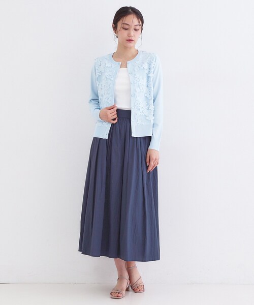 OPAQUE.CLIP(オペークドットクリップ)の「チュールレースニットカーディガン【洗える】(カーディガン/ボレロ・レディース・ネイビー/サックスブルー/グレー・38/40/42)」の9枚目の写真