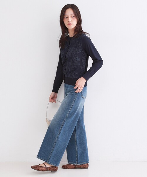 OPAQUE.CLIP(オペークドットクリップ)の「チュールレースニットカーディガン【洗える】(カーディガン/ボレロ・レディース・ネイビー/サックスブルー/グレー・38/40/42)」の14枚目の写真