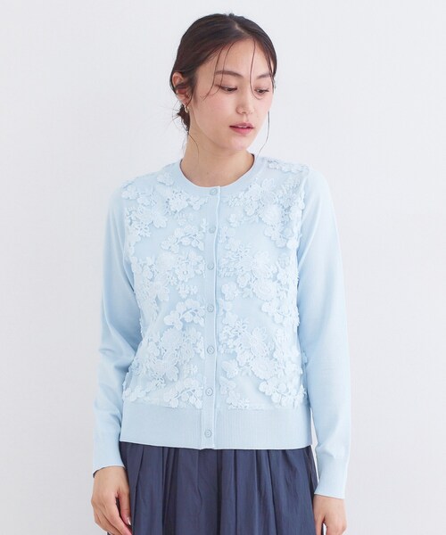 OPAQUE.CLIP(オペークドットクリップ)の「チュールレースニットカーディガン【洗える】(カーディガン/ボレロ・レディース・ネイビー/サックスブルー/グレー・38/40/42)」の16枚目の写真