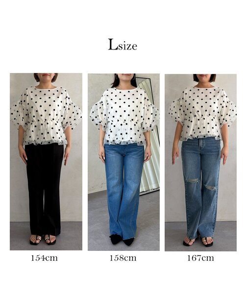 prose verse（プロズヴェール）の「シアードットバルーンペプラムブラウス（シャツ/ブラウス・レディース・ブラック/オフホワイト・MEDIUM/LARGE）」の4枚目の写真