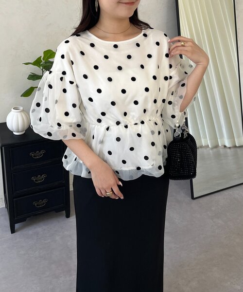 prose verse（プロズヴェール）の「シアードットバルーンペプラムブラウス（シャツ/ブラウス・レディース・ブラック/オフホワイト・MEDIUM/LARGE）」の5枚目の写真