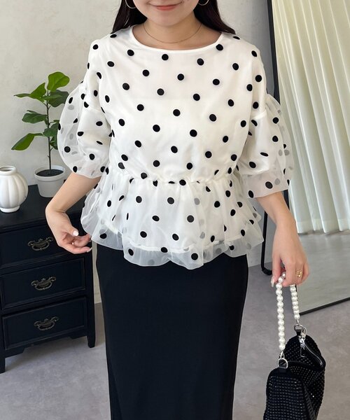 prose verse（プロズヴェール）の「シアードットバルーンペプラムブラウス（シャツ/ブラウス・レディース・ブラック/オフホワイト・MEDIUM/LARGE）」の8枚目の写真