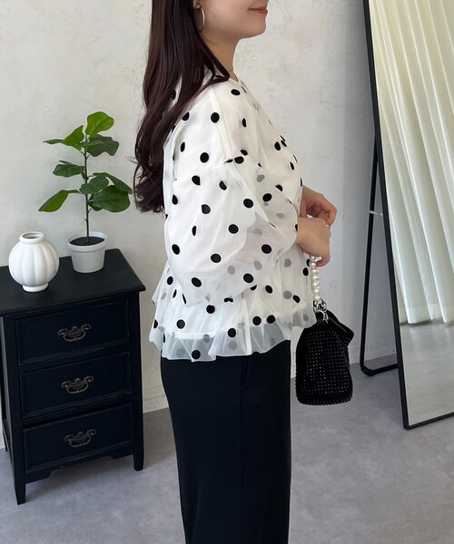 prose verse（プロズヴェール）の「シアードットバルーンペプラムブラウス（シャツ/ブラウス・レディース・ブラック/オフホワイト・MEDIUM/LARGE）」の14枚目の写真