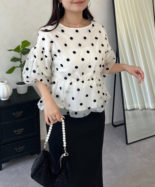 prose verse（プロズヴェール）の「シアードットバルーンペプラムブラウス（シャツ/ブラウス・レディース・ブラック/オフホワイト・MEDIUM/LARGE）」の15枚目の写真