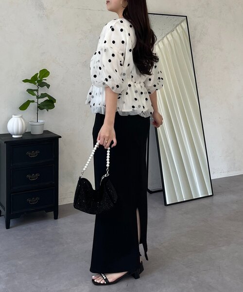 prose verse（プロズヴェール）の「シアードットバルーンペプラムブラウス（シャツ/ブラウス・レディース・ブラック/オフホワイト・MEDIUM/LARGE）」の19枚目の写真