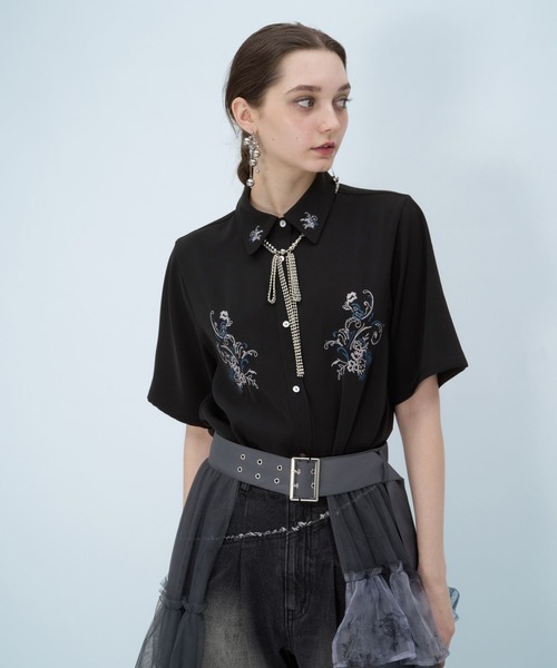 HARE(ハレ)の「トロミシシュウシャツ(HARE)(シャツ/ブラウス・レディース・ライトグレー/ブルー/ブラック/ホワイト/ブルーグリーン・FREE)」の14枚目の写真
