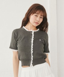 archives（アルシーヴ）の「ハーフスリーブレースレイヤードニットカーディガン（ニット/セーター）」