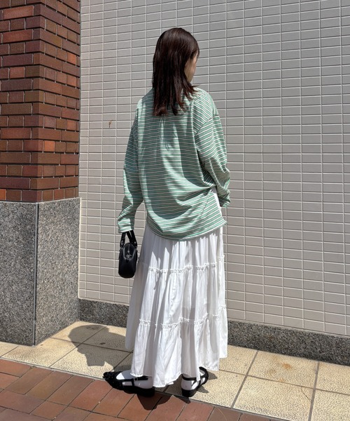 ISOOK（アイスー）の「【ISOOK / アイスー】ティアードロングスカート / マキシスカート ティアードスカート 無地 ウエストゴム ZOZOTOWN限定（スカート・レディース・ブラック/ホワイト・FREE）」の8枚目の写真
