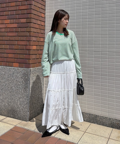 ISOOK（アイスー）の「【ISOOK / アイスー】ティアードロングスカート / マキシスカート ティアードスカート 無地 ウエストゴム ZOZOTOWN限定（スカート・レディース・ブラック/ホワイト・FREE）」の13枚目の写真
