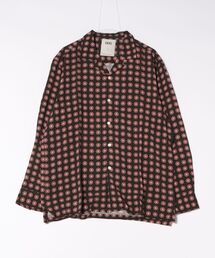OAS（オーエーエス）の「DESIGN TEE/OAS / 小紋柄オープンカラー長袖シャツ ブラック×レッド 総柄 リゾートシャツ 幾何学柄 大人カジュアル（シャツ/ブラウス）」