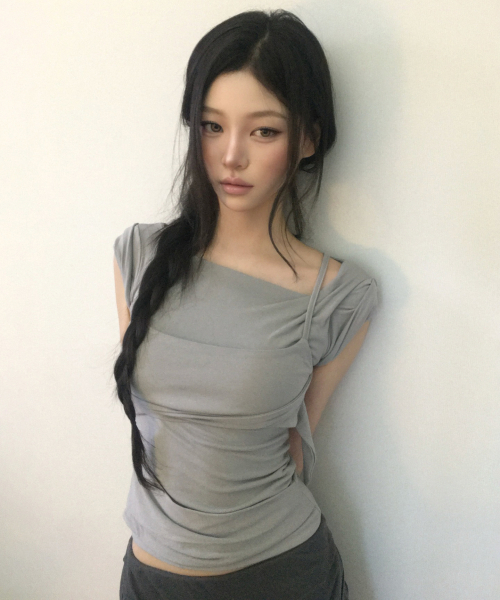 セール】Layered Bustier T-Shirt (FL-108_Gray)（Tシャツ/カットソー 