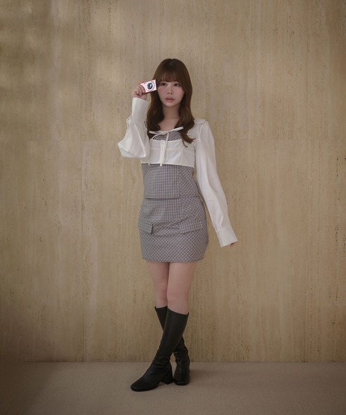 M DOLLY(エムドリー)の「Check ribbon audrey shirt set / チェックリボンオードリーシャツセット(Tシャツ/カットソー・レディース・ブラウン/ブラック/グレー/ベージュ・FREE)」の18枚目の写真