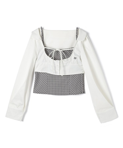 M DOLLY(エムドリー)の「Check ribbon audrey shirt set / チェックリボンオードリーシャツセット(Tシャツ/カットソー・レディース・ブラウン/ブラック/グレー/ベージュ・FREE)」の8枚目の写真