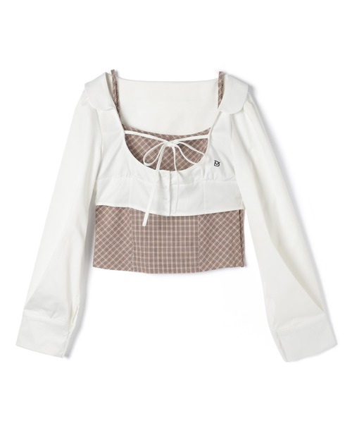 M DOLLY(エムドリー)の「Check ribbon audrey shirt set / チェックリボンオードリーシャツセット(Tシャツ/カットソー・レディース・ブラウン/ブラック/グレー/ベージュ・FREE)」の9枚目の写真