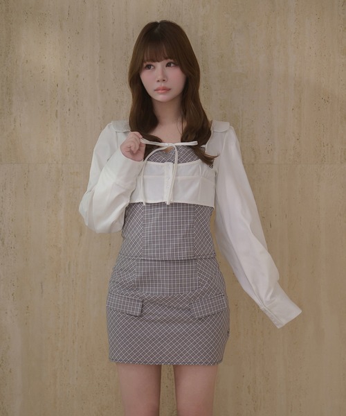 M DOLLY(エムドリー)の「Check ribbon audrey shirt set / チェックリボンオードリーシャツセット(Tシャツ/カットソー・レディース・ブラウン/ブラック/グレー/ベージュ・FREE)」の14枚目の写真