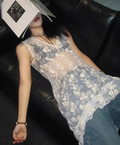 AsheKsha(アシクシャ)の「Vネックノースリーブロングチュニック(その他トップス・レディース・ホワイト・M)」の10枚目の写真