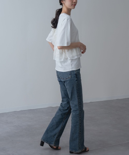 ANNA LUNA(アンナルナ)の「【ANNA LUNA】ラッフル デザイン が映える 5分袖 プルオーバー(Tシャツ/カットソー・レディース・ブラック/オフホワイト・MEDIUM)」の16枚目の写真