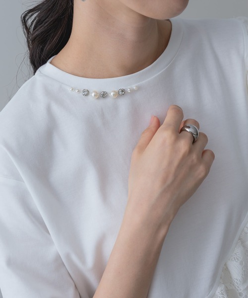ANNA LUNA(アンナルナ)の「【ANNA LUNA】ラッフル デザイン が映える 5分袖 プルオーバー(Tシャツ/カットソー・レディース・ブラック/オフホワイト・MEDIUM)」の20枚目の写真