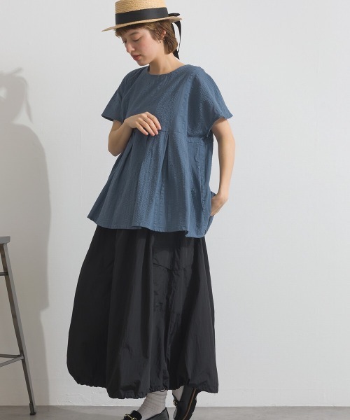 Fizz(フィズ)の「綿サッカー ピンタックフレンチスリーブトップス(Tシャツ/カットソー・レディース・ホワイト/ブラック/ダークブルー・M)」の16枚目の写真