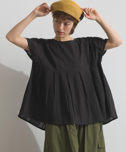 Fizz(フィズ)の「綿サッカー ピンタックフレンチスリーブトップス(Tシャツ/カットソー・レディース・ホワイト/ブラック/ダークブルー・M)」の21枚目の写真