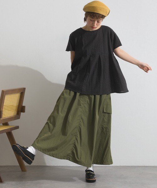 Fizz(フィズ)の「綿サッカー ピンタックフレンチスリーブトップス(Tシャツ/カットソー・レディース・ホワイト/ブラック/ダークブルー・M)」の6枚目の写真