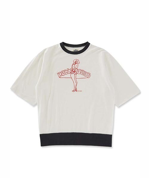 HOLLYWOOD RANCH MARKET(ハリウッドランチマーケット)の「サマーウラケ レフトハンド ドローイングガール Tシャツ(Tシャツ/カットソー・メンズ・チャコール/ネイビー・L/S/M/XL)」の2枚目の写真