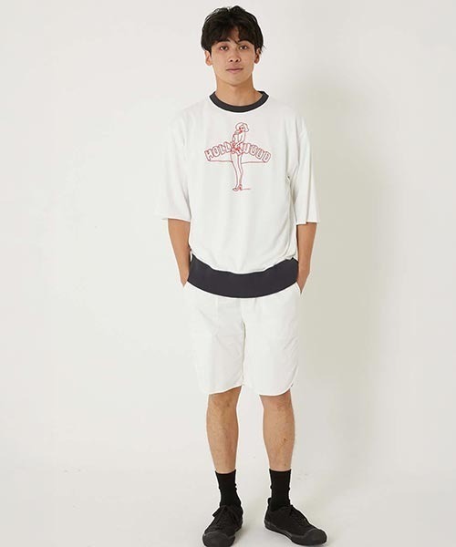 HOLLYWOOD RANCH MARKET(ハリウッドランチマーケット)の「サマーウラケ レフトハンド ドローイングガール Tシャツ(Tシャツ/カットソー・メンズ・チャコール/ネイビー・L/S/M/XL)」の8枚目の写真