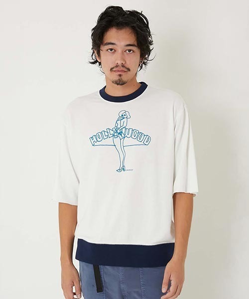 HOLLYWOOD RANCH MARKET(ハリウッドランチマーケット)の「サマーウラケ レフトハンド ドローイングガール Tシャツ(Tシャツ/カットソー・メンズ・チャコール/ネイビー・L/S/M/XL)」の9枚目の写真