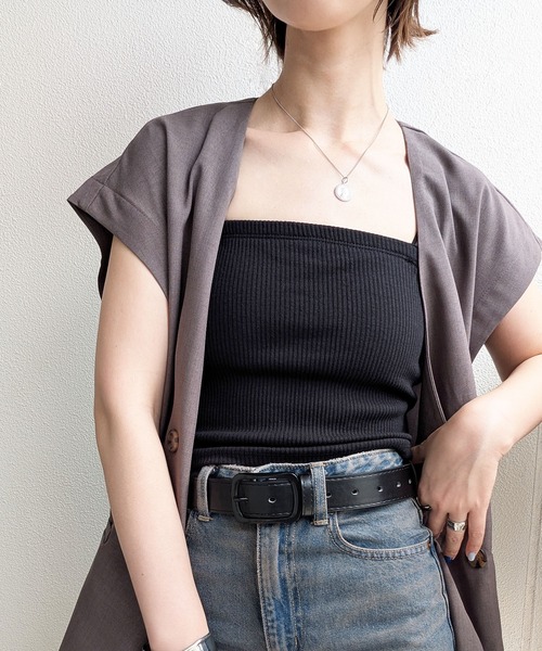 styiro(スタイロ)の「華奢ストラップカップ付きリブキャミソールブラトップ チューブトップ(キャミソール・レディース・ブラック/ホワイト/ベージュ/ベージュ系その他・M/FREE)」の19枚目の写真
