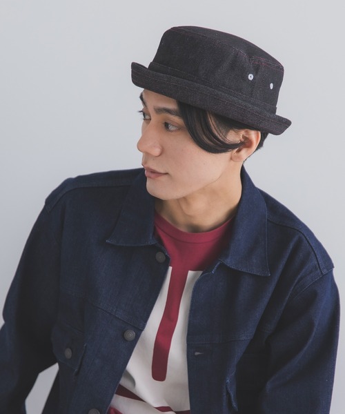 polcadot(ポルカドット)の「デニム ポークパイハット(ハット・メンズ・ブラック/ネイビー/ストライプ・XL/M)」の2枚目の写真
