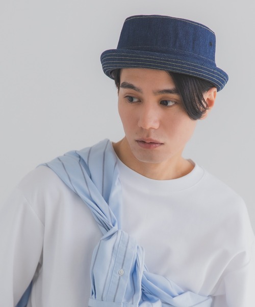 polcadot(ポルカドット)の「デニム ポークパイハット(ハット・メンズ・ブラック/ネイビー/ストライプ・XL/M)」の10枚目の写真