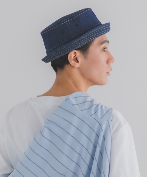 polcadot(ポルカドット)の「デニム ポークパイハット(ハット・メンズ・ブラック/ネイビー/ストライプ・XL/M)」の14枚目の写真