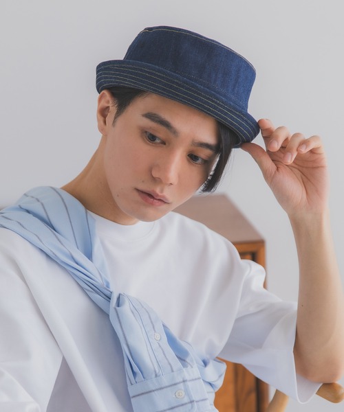 polcadot(ポルカドット)の「デニム ポークパイハット(ハット・メンズ・ブラック/ネイビー/ストライプ・XL/M)」の20枚目の写真